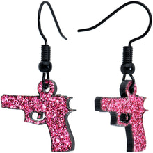 Load image into Gallery viewer, Pink Glitter Gun Fishhook Dangle Earrings

