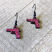 Load image into Gallery viewer, Pink Glitter Gun Fishhook Dangle Earrings
