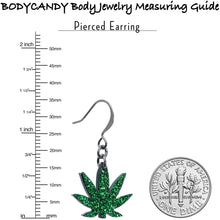Load image into Gallery viewer, Green Glitter Marijuana Pot Leaf Dangle Earrings
