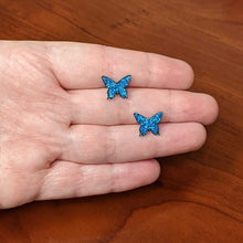 Load image into Gallery viewer, Blue Glitter Butterfly Stud Earring Set
