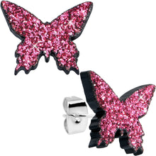 将图片加载到图库查看器，Pink Glitter Butterfly Stud Earring Set
