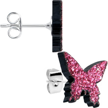 将图片加载到图库查看器，Pink Glitter Butterfly Stud Earring Set
