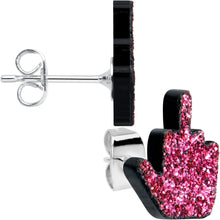 Load image into Gallery viewer, Pink Glitter Middle Finger Stud Earrings Set
