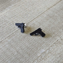 Load image into Gallery viewer, Black Glitter Gun Stud Earrings Set
