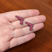 Load image into Gallery viewer, Pink Glitter Gun Stud Earrings Set
