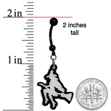 Load image into Gallery viewer, Glow in the Dark Halloween Flying Witch on Broom Dangle Belly Ring
