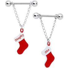 Load image into Gallery viewer, Handmade 14G 5/8 Naughty Nice Christmas Stocking Nipple Ring Set
