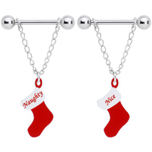 Load image into Gallery viewer, Handmade 14G 5/8 Naughty Nice Christmas Stocking Nipple Ring Set
