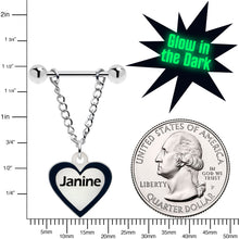 Load image into Gallery viewer, Custom Heart Glow in the Dark Chain Personalized Name Dangle Nipple Ring Set

