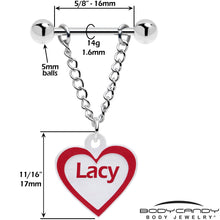 Load image into Gallery viewer, Custom Red White Heart Chain Personalized Name Dangle Nipple Ring Set
