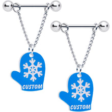 将图片加载到图库查看器，Custom Holiday Mittens Personalized Dangle Barbell Nipple Ring Set
