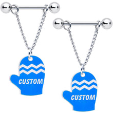 将图片加载到图库查看器，Custom Holiday Mittens Personalized Dangle Barbell Nipple Ring Set
