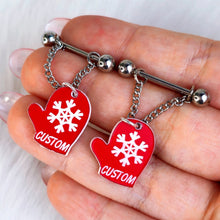 将图片加载到图库查看器，Custom Holiday Mittens Personalized Dangle Barbell Nipple Ring Set
