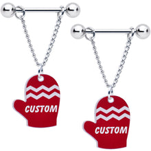 将图片加载到图库查看器，Custom Holiday Mittens Personalized Dangle Barbell Nipple Ring Set
