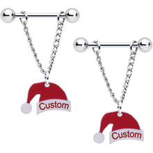 将图片加载到图库查看器，Custom Santa Hat Personalized Dangle Barbell Nipple Ring Set
