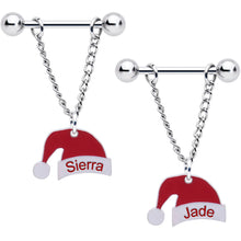 将图片加载到图库查看器，Custom Santa Hat Personalized Dangle Barbell Nipple Ring Set
