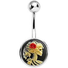 将图片加载到图库查看器，Red Rose Flower Skeleton Cameo Belly Ring
