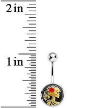 将图片加载到图库查看器，Red Rose Flower Skeleton Cameo Belly Ring
