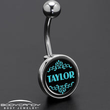Load image into Gallery viewer, Custom Teal Personalized Name Belly Ring
