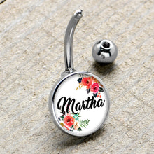将图片加载到图库查看器，Custom Floral Personalized Name Belly Ring
