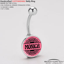 Load image into Gallery viewer, Custom Pink Mandala Personalized Name Belly Ring
