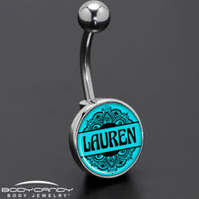 将图片加载到图库查看器，Custom Teal Mandala Personalized Name Belly Ring
