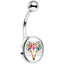 将图片加载到图库查看器，Watercolor Flower Animal Skull Belly Ring
