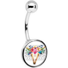 将图片加载到图库查看器，Watercolor Flower Animal Skull Belly Ring
