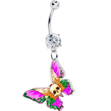 Load image into Gallery viewer, Clear Gem Butterfly Skull Dangle Belly Ring by Onyx O

