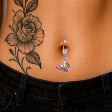 Load image into Gallery viewer, Clear Gem Butterfly Skull Dangle Belly Ring by Onyx O
