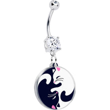 将图片加载到图库查看器，Double Gem Yin Yang Cat Dangle Belly Ring by Onyx O
