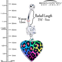 Load image into Gallery viewer, Acrylicious Rainbow Cheetah Print Heart Dangle Belly Ring by Onyx O
