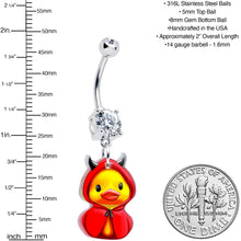 将图片加载到图库查看器，Clear Gem Hot Litle Devil Duck Dangle Belly Ring by Onyx O
