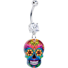 Load image into Gallery viewer, Acrylicious Vibrant Vibes Sugar Skull Dangle Belly Ring
