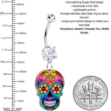 Load image into Gallery viewer, Acrylicious Vibrant Vibes Sugar Skull Dangle Belly Ring
