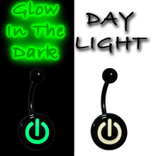 Load image into Gallery viewer, Glow in the Dark Titanium Power Button Belly Ring
