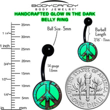 Load image into Gallery viewer, Glow in the Dark Titanium Tie Dyed Peace Sign Belly Ring
