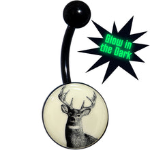 Load image into Gallery viewer, Glow in the Dark Titanium Deer Buck Belly Ring
