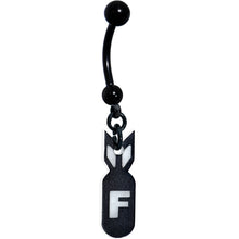 Load image into Gallery viewer, Black Glow in the Dark F Bomb Dangle Belly Ring
