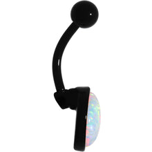 将图片加载到图库查看器，White Synthetic Opal Black Anodized Bottom Mount Belly Ring
