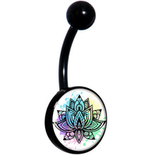 将图片加载到图库查看器，Blooming Symbolic Lotus Flower Black Belly Ring
