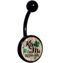 Load image into Gallery viewer, Kiss Me Im Irish St Pattys Day Black Belly Ring
