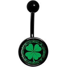 将图片加载到图库查看器，Green St Patricks Day Shamrock Black Belly Ring
