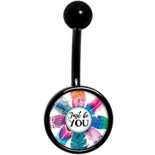 Load image into Gallery viewer, Watercolor Feathers Just Be You Black Belly Ring
