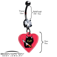 Load image into Gallery viewer, Black Double Gem Heart Staby Cat Dangle Belly Ring by Onyx O
