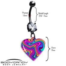Load image into Gallery viewer, Black Double Gem Swirling Heart Dangle Belly Ring by Onyx O
