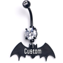 Load image into Gallery viewer, Custom Clear Gem Black Bat Personalized Dangle Belly Ring
