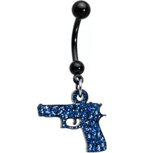 Load image into Gallery viewer, Blue Glitter Gun Dangle Belly Ring
