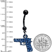 Load image into Gallery viewer, Blue Glitter Gun Dangle Belly Ring
