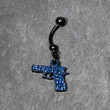 Load image into Gallery viewer, Blue Glitter Gun Dangle Belly Ring
